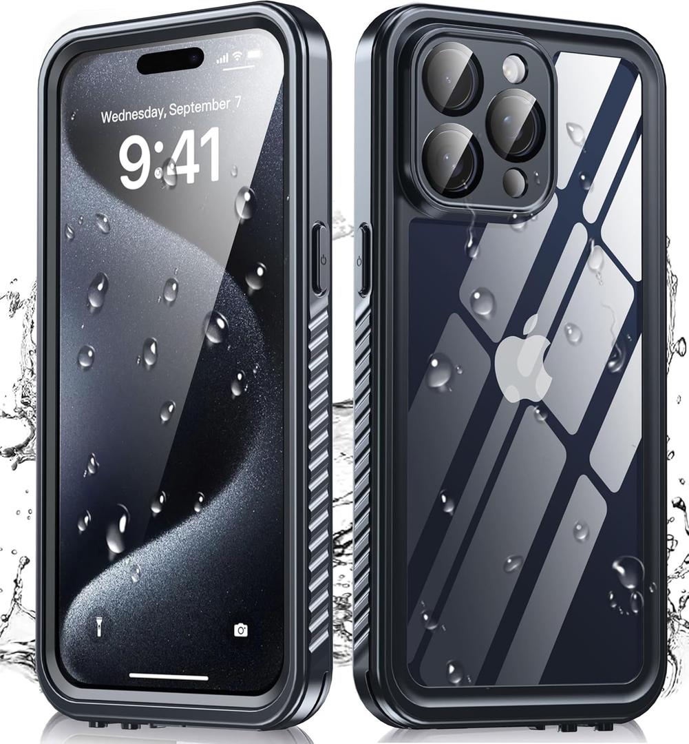 for iPhone 15 Pro Max Case Waterproof, [Built-in Screen & Lens Protector][IP68 Underwater] Shockproof Dustproof for Full Body Rugged Protective iPhone 15 Pro Max Phone Case 6.7 Black