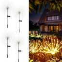 solar fireworks lights for outside, 150LED 8 Modes Fireworks Solar Lights Outdoor, Fairy Garden Flowers Lights for Yard Pathway wedding Party Christmas Diwali Garden Decor 4Pack (Warm White)