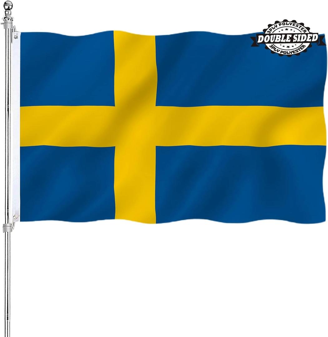 3x5 Swedish Flag Double Sided Sweden flags Outdoor National Flags Heavy Duty 3 Ply Polyester Material with 2 Metal Grommets 4 Rows of Stitching