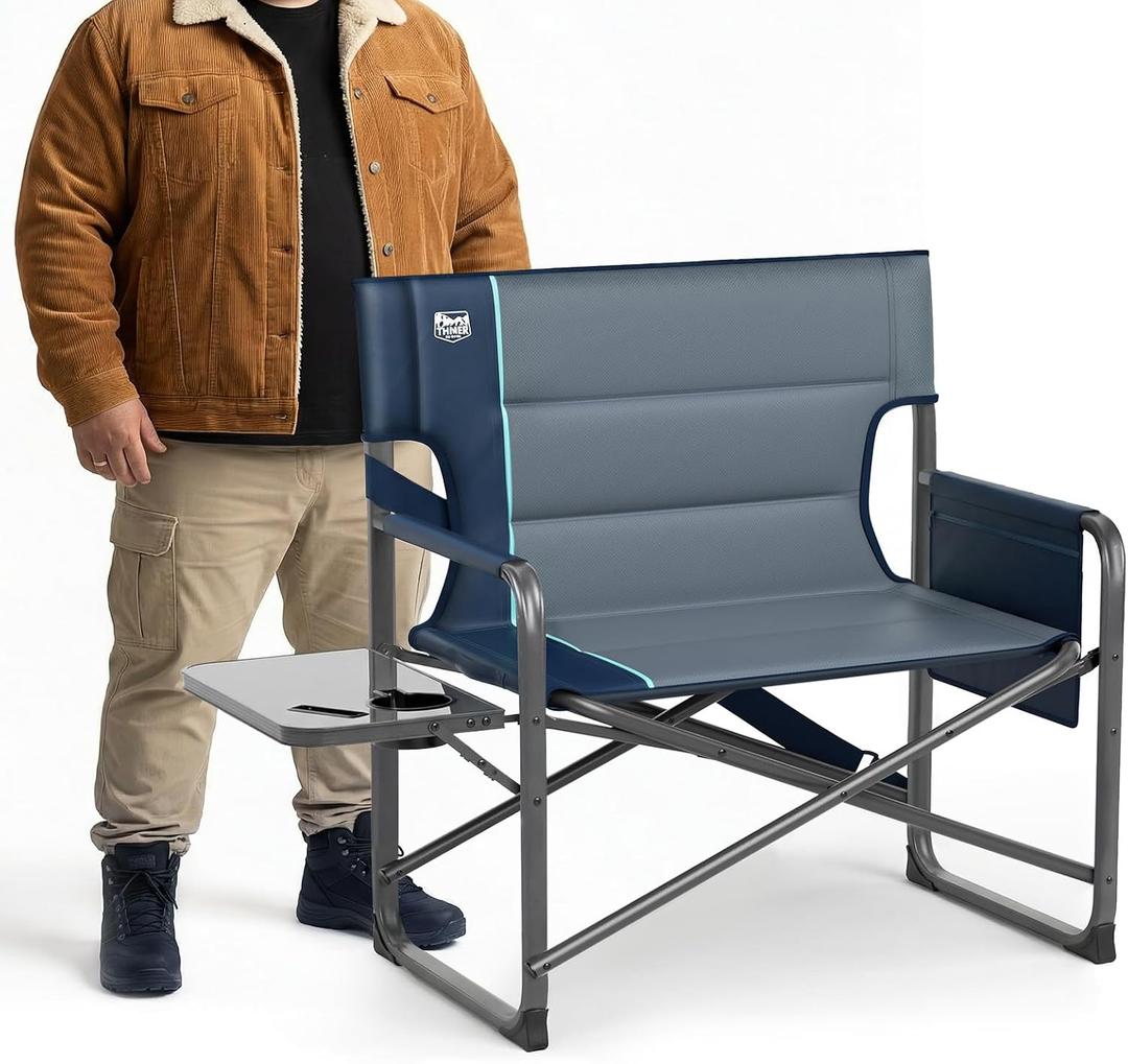 Timber Ridge XXL Director’s Chair – Heavy Duty Folding Camping Chair for Adults, 500 lb Capacity, Extra Wide Padded Seat for Camping, Sports, Lawn, Courtyard, and Outdoor Use, Blue, Oversized