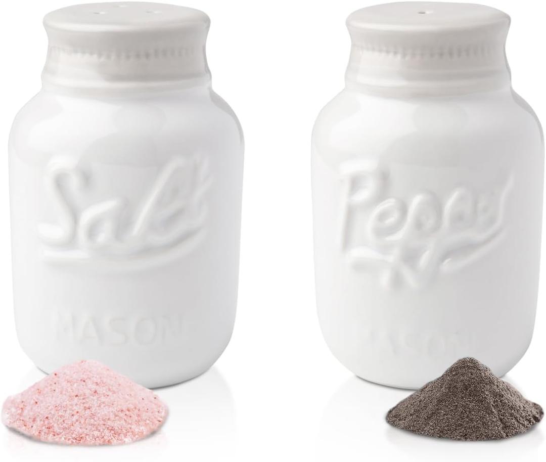 Comfify Mason Jar Salt & Pepper Shakers  Aqua White Ceramic  Rustic Shabby Chic Kitchen Decor (Small)