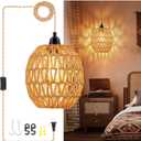 Plug in Pendant Light - Boho Rattan Hanging Lamp with 15ft Hemp Rope Cord, 3-Bohemia