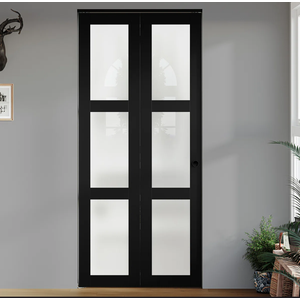 3-Lite 78" Frosted Glass Bi-fold Doors with Installation Hardware Kit for 80" Door Opening Height
