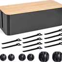 Cable Management Box - Wooden Style Large Cord Organizer to Hide Wires & Power Strips | Desk Computer Cable Organizer | Safe ABS Material | 16" (L) x 6.2" (W) 5.3" (H) | for Home & Office - Black