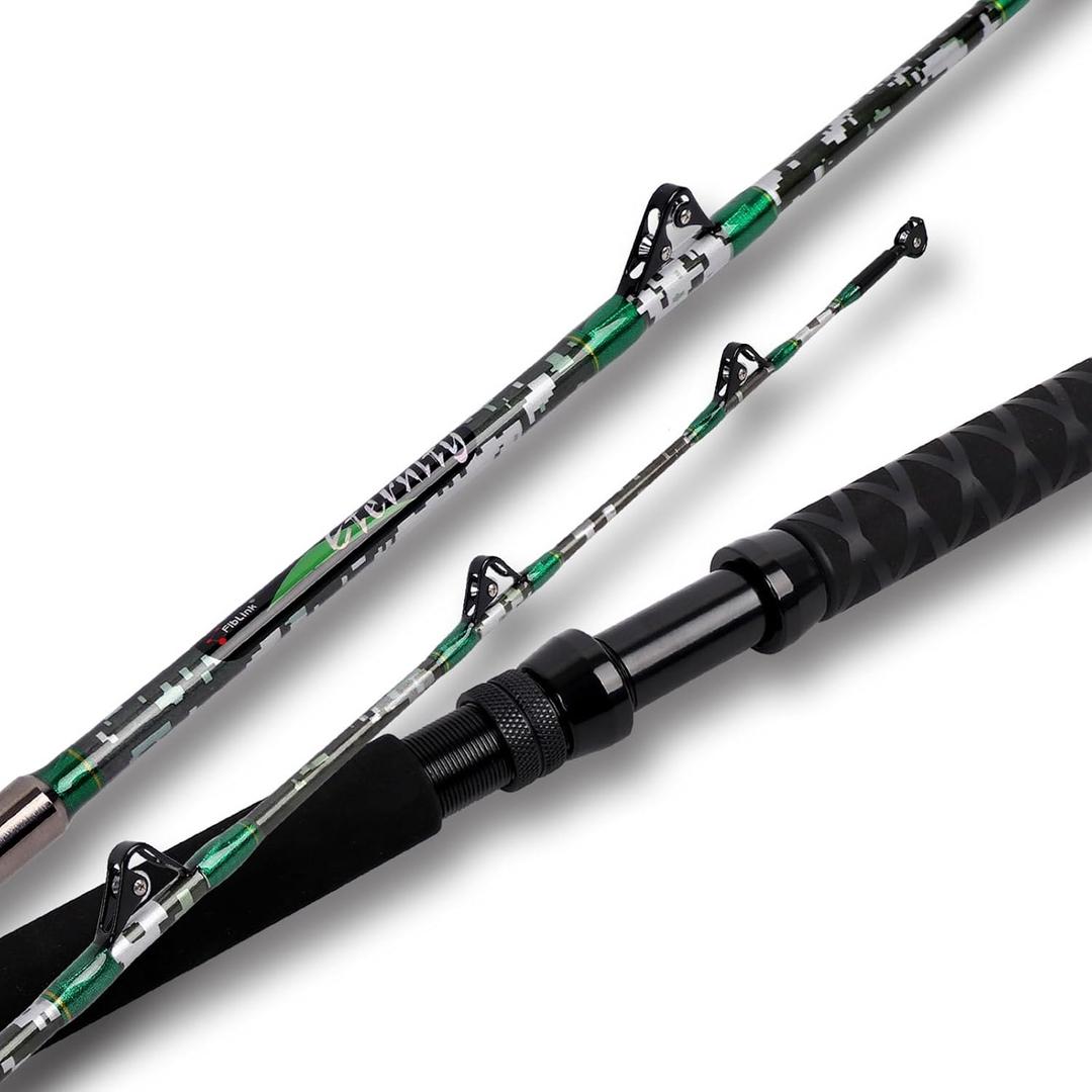 Fiblink 2-Piece Trolling Fishing Rod, Saltwater Roller Rod, Portable Big Game Rod, 7' / 80-120lbs / 2pc