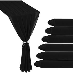 6 Pack 10Ft Black Chiffon Table Runner 29x120 Inches Sheer Fabric Table Runner Romantic Wedding Runner for Thanksgiving Christmas Bridal Shower DecorationsBlack