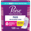 Poise Incontinence Pads & Postpartum Incontinence Pads, 5 Drop Maximum Absorbency, Long Length, 120 Count (4 Packs of 30)