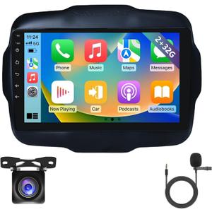 2G+32G Android13 9 Inch IPS Screen Wireless Apple Carplay Android Auto Car Stereo for Jeep Renegade 2015-2020 Car Radio with FM/RDS Bluetooth GPS WiFi SWC Mirror Link USB Backup Camera MIC