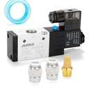 3V310-10 Pneumatic Solenoid Valve AC110V, 2 Position 3 Way, 3/8" NPT, Pilot-Operated Single Coil, Fast Response Electric Air Valve With Junction Box & Quick Connect Fittings