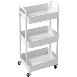 3-Layer Rolling Multifunctional Handcart - Heavy-Duty Multifunctional Storage Box Suitable for Offices, Kitchens, Living Rooms, and bathrooms - Easy to Assemble Plastic Rack with Drawers (White)