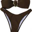SHENHE Women's 2 Piece Strapless Swimsuits High Cut Metal Ring Tube Top Bandeau Bikini Set (Brown) XS
