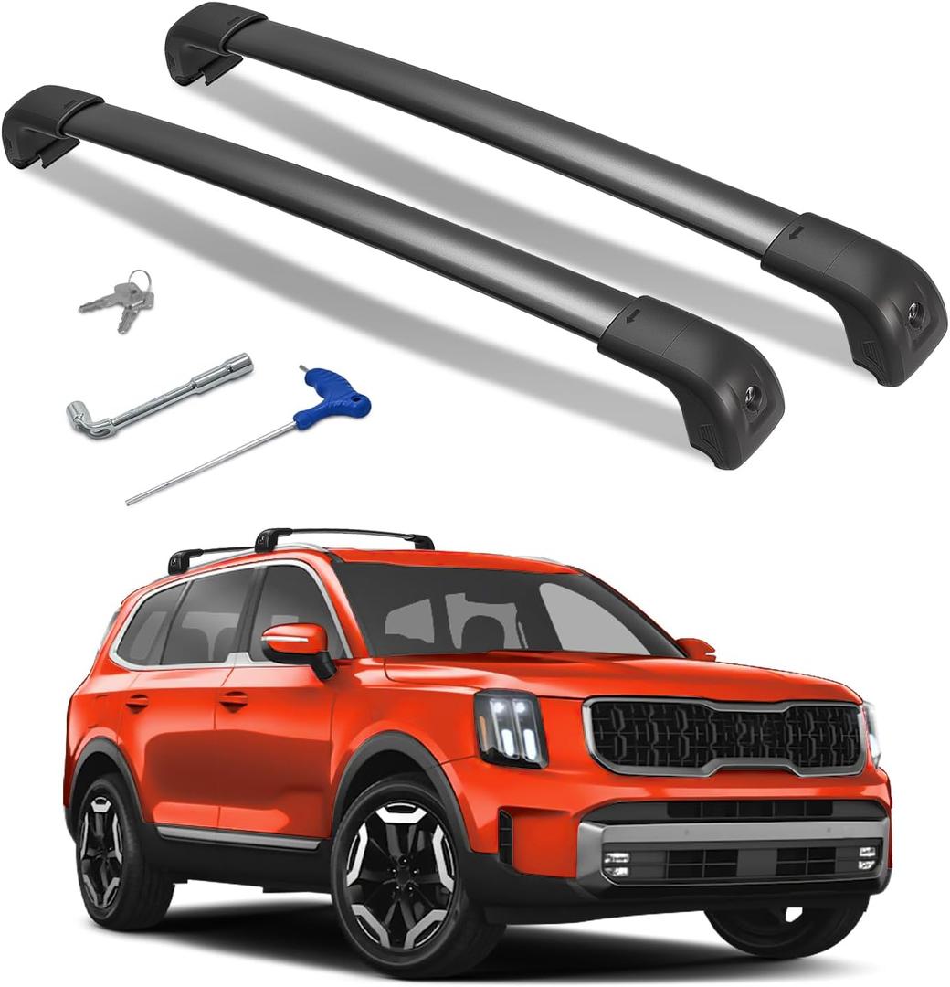 300lbs Roof Rack Cross Bars Compatible with Kia Telluride 2019-2026 S EX SX SX-P (Except X-Line and X-Pro), Aluminum Lockable Flush Roof Rails Crossbars for Rooftop Cargo Carrier Luggage Canoe