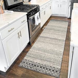 Moroccan Washable Runner Rug, 2x6 Ultra Soft Non-Slip Vintage Boho Hallway Kitchen Runner Rug Floor Carpet for Bedroom Bathroom Laundry Living Room (Black)