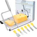Cheese Slicer, with Measuring Grids Board & 6 Piece Cheese Knives, Stainless Steel Cheese Cutter with Blade, for Block Cheese, Butter and Sausages, Dishwasher Safe