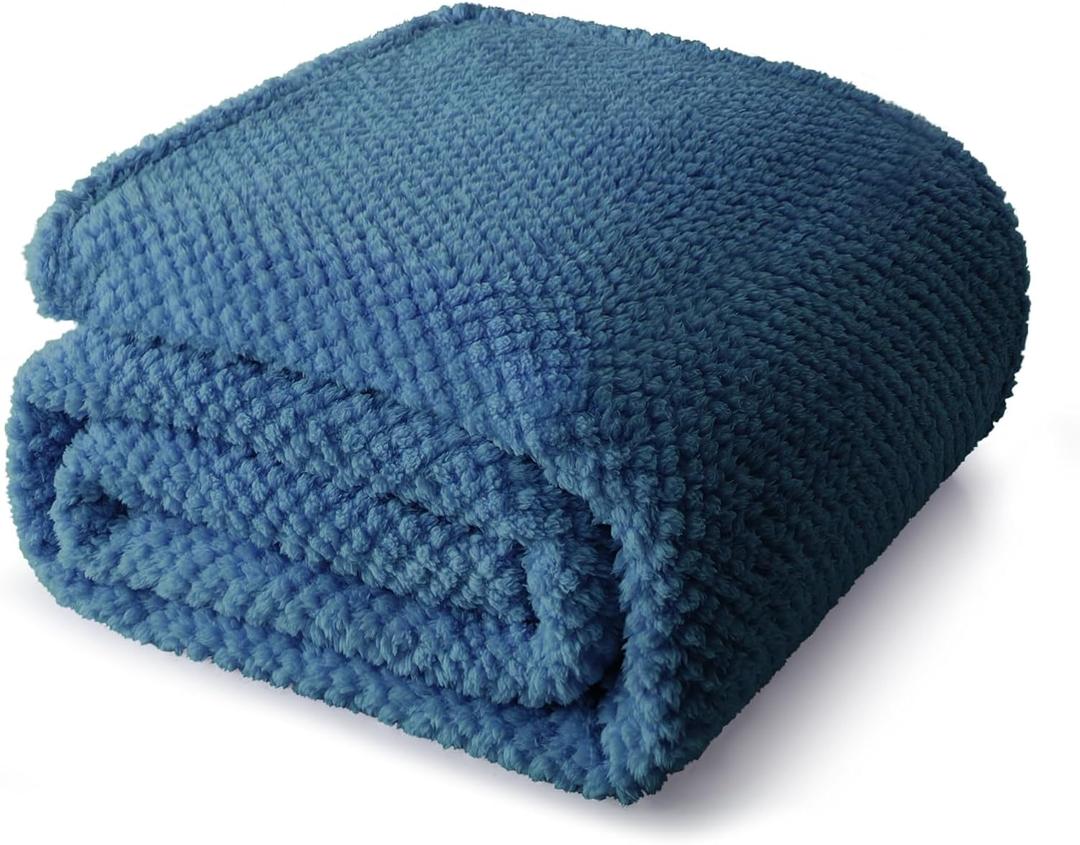 Whale Flotilla King Size Fuzzy Fleece Blanket for Bed, 90x104 Inch Fluffy Warm Soft Jacquard Blankets for All Season, Lightweight and Cozy, Navy Blue