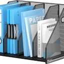 SUPEASY Binder Organizer, Magazine File Holder with 4 Vertical Compartments Rack, Metal Desk File Organizer & Binder Holders, Magazine Organizers for Office Desktop, Home, School (Black)