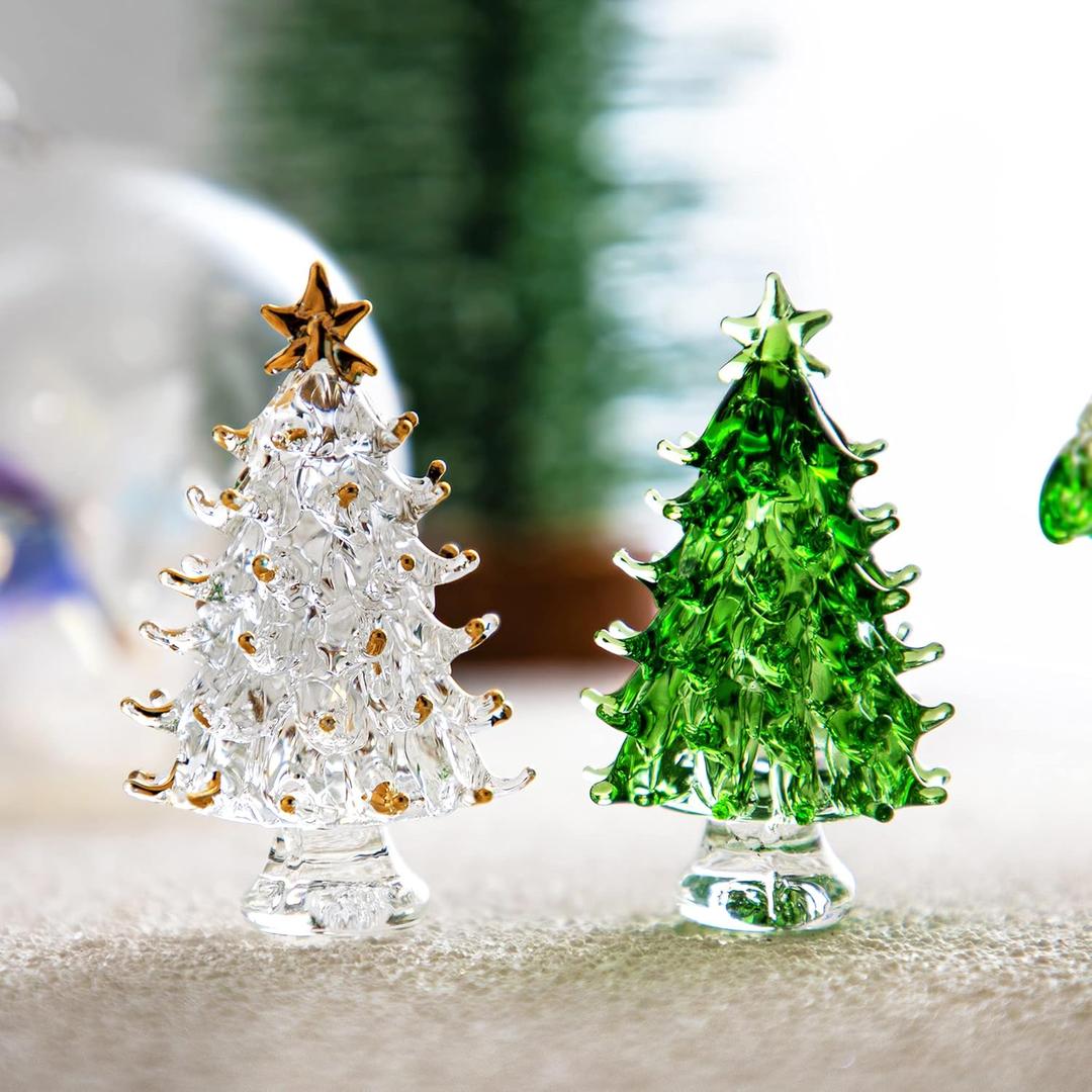 QFkris 2 Pack Crystal Christmas Tree Figurine Collection 2.4" Dreams Ornament for Christmas Tree Home Decoration Collection Rainbow Refraction (Green and Clear)
