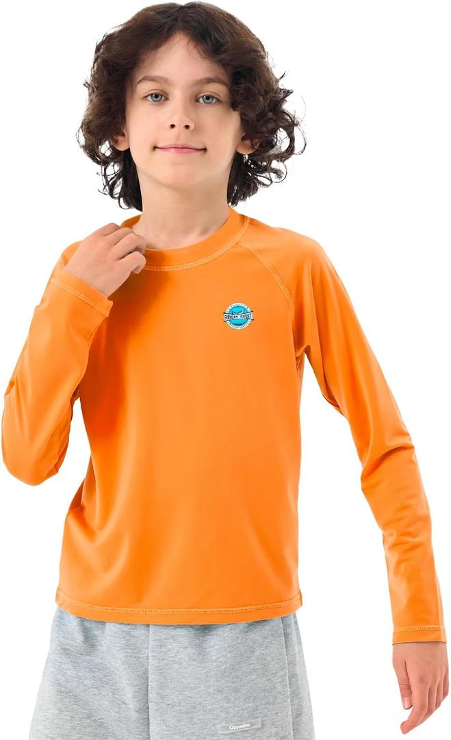 Boys Rash Guard Swim Shirts - Long Sleeve UPF 50+ Sun Shirts for Toddler Kids, Sun Protection SPF Water Surfing Shirts