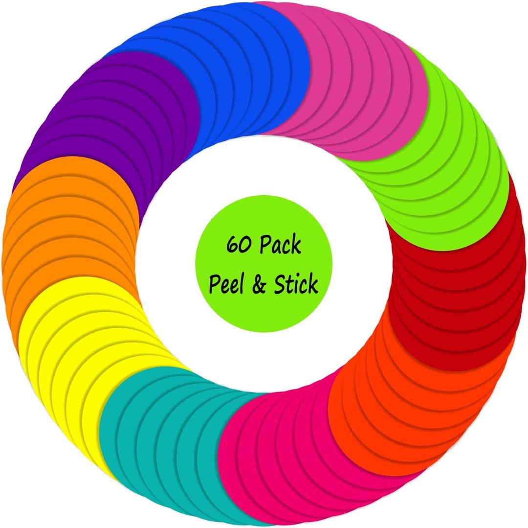 60 Pieces Dry Erase Circle Dots, 6 Inches Multicolor Vinyl Line Up Spots Self Adhesive Classroom Floor Stickers for Preschool Kindergarten Elementary Teachers