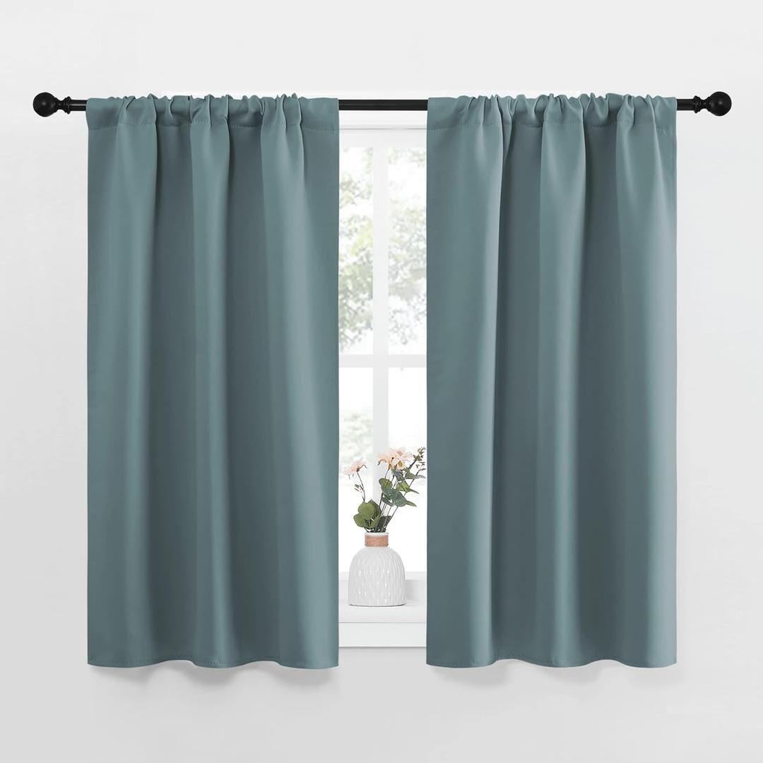 NICETOWN Greyish Blue Blackout Curtains Panels for Window, Thermal Insulated Rod Pocket Blackout Drapes/Draperies for Living Room (2 Panels, W34 x L45 inches)
