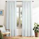 Light Blue Green Floral Vintage Curtains, Cute Whimsical Shabby Chic Curtain for Living Room Bedroom, Block Print Pattern Linen Sheer French Country Cottage Core Curtains (50"W x 84"L (Pack of 2))