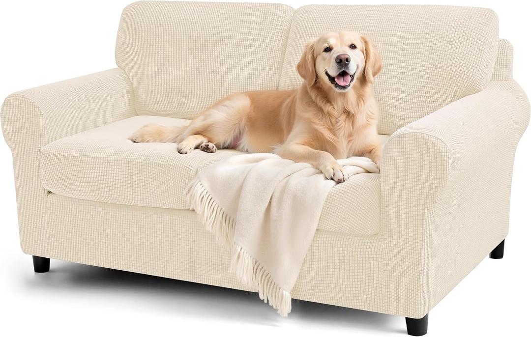 SUBRTEX 5 Pieces Stretch Sofa Slipcover Sets Couch Cover Sets Backrest Cushion Covers Furniture Protector Collection Set for Oversize Sofa Loveseat Chair Slip Covers(Medium, Ivory)
