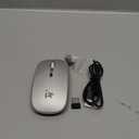 HOTLIFE LED Wireless Mouse, Slim Rechargeable Silent Bluetooth Mouse, Portable USB Optical 2.4G Wireless Bluetooth Two Mode Computer Mice with USB Receiver and Type C Adapter(Silver)