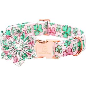 Lionheart glory St. Patrick's Day Dog Collar with Flower Dog Collar for Large Dogs, Green Collars Lucky Clover Shamrock Dog Collar Flower Pet Collar Bows Heavy Duty