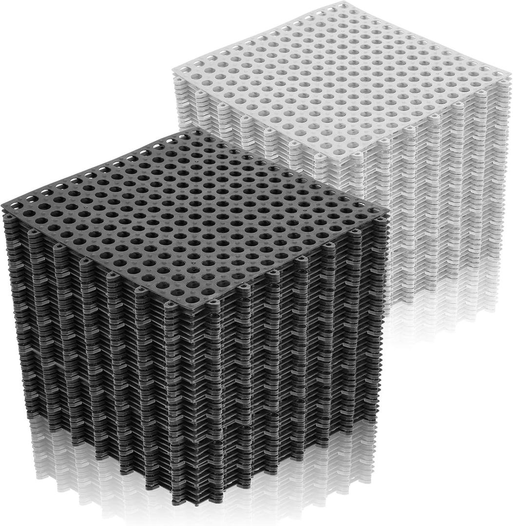 50 Pcs Drainage Interlocking Floor Tiles, 12'' x 12'' Soft TPE Non Slip Shower Floor Tiles for Pool Bathroom Shower Balcony Patio Locker Room Basement Stairs (Dark Gray and White)