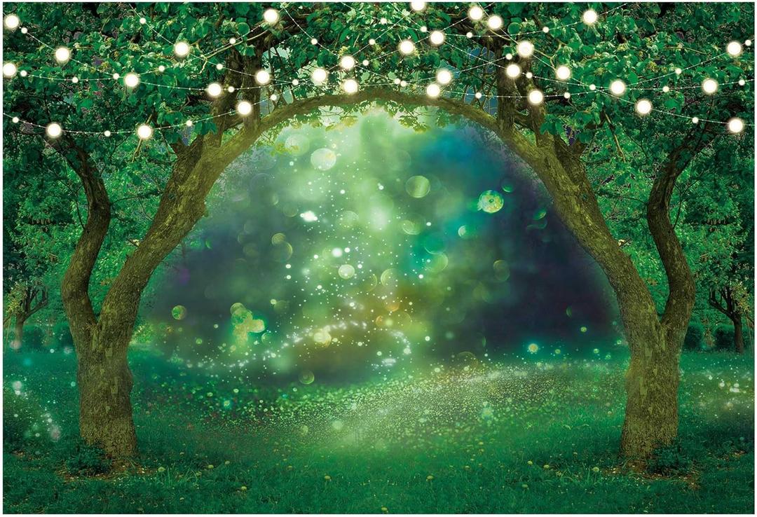 Funnytree 82" x 59" Spring Enchanted Garden Backdrop Forest Fairy Wonderland Woodland Background Wedding Baby Shower Birthday Party Banner Cake Smash Decor Studio Portrait Prop Photobooth