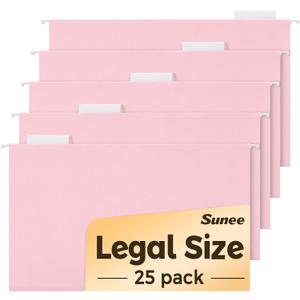 SUNEE Hanging File Folders Legal Size, Pink File Folders 25 Pack 1/5-Cut Tabs, Stay Organized for Your Home and Office Bulk File and Documents