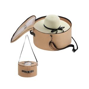 Hat Organizer for Women and Men, Round Hat Storage Box Portable Felt Hat Container Foldable Hat Holder with Dust Proof Lid, Hat Rack for Closet or Travel (17" D x 10" H, Khaki)