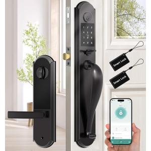 Anweller Keyless Entry Door Lock Deadbolt with Handle Set, Integrated Smart Deadbolt and Knob for Front Door, RFID Code Keypad Bluetooth Electronic Digital Safety Double Exterior Door Lock - Black