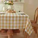 Checkered Tablecloth Rectangle Gingham Table Cloth Washable Cotton Linen Buffalo Plaid Table Cover for Picnic Kitchen Dining Room, Orange and White, 55 * 70 inch