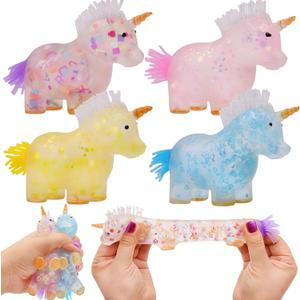 2 x 4 Pack Unicorn Stress Balls Toy Squishy Squeeze Toys for Kids Boys Girls Christmas Stocking Stuffers Birthday Valentines Day Card Prizes Party Favor Gifts