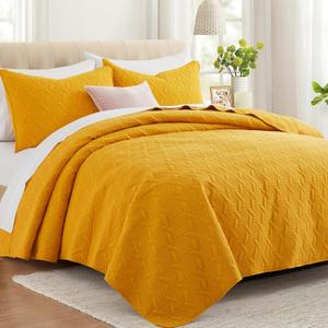 Lavsiry Mustard Yellow Oversized California Cal King Size Quilt Bedding Set with Pillow Shams, Summer Lightweight Bedspread Coverlet, Soft Quilted Blanket Thin Comforter for All Seasons