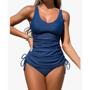 ZAFUL Women's 2 Pieces Tankini Swimsuits V Neck Tummy Control High Waisted Bikini Swimsuits, Size 2XL