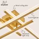 Gold Modern Led Chandelier 4-Lights Semi-Flush Mount Ceiling Lighting Fixture 35.4” Dimmable Remote Control Ceiling Light for Living Room Bedroom Kitchen Foyer