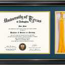 GraduationMall 11x17 Black Wood Diploma Frame with Tassel Holder for 8.5x11 Certificate Document,Real Glass,Navy Blue over Gold Mat