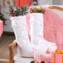 4 Pcs Pink Christmas Stockings 18 Inch Xmas Bow Velvet Stockings Decor Large Hanging Socks for Pink Coquette Christmas Tree Bow Hanging Ornaments Fireplace Decorations