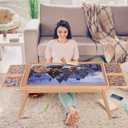 Yacona Puzzle Board 1500 Pieces,34.3x 26 Jigsaw Puzzle Table with Folding Legs,4 Drawers and Cover,Portable Board Game Table for Adults and Teens with No Installation Required (Wooden Color)