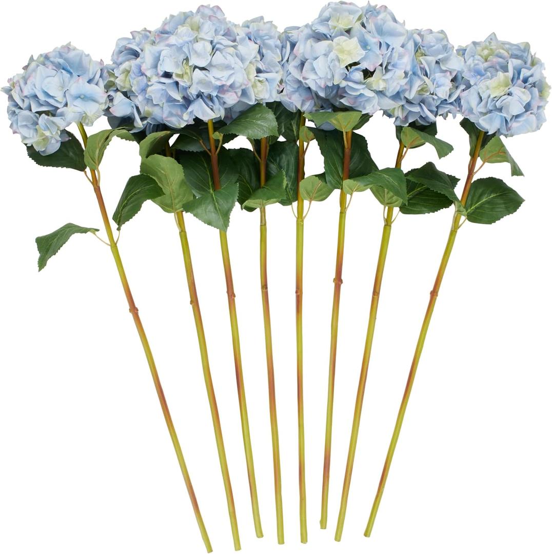 Deco 79 Faux Foliage Hydrangea Indoor Outdoor Artificial Flower Stem Tall Fake Flower, Set of 8 Flower 33.01" H, Blue