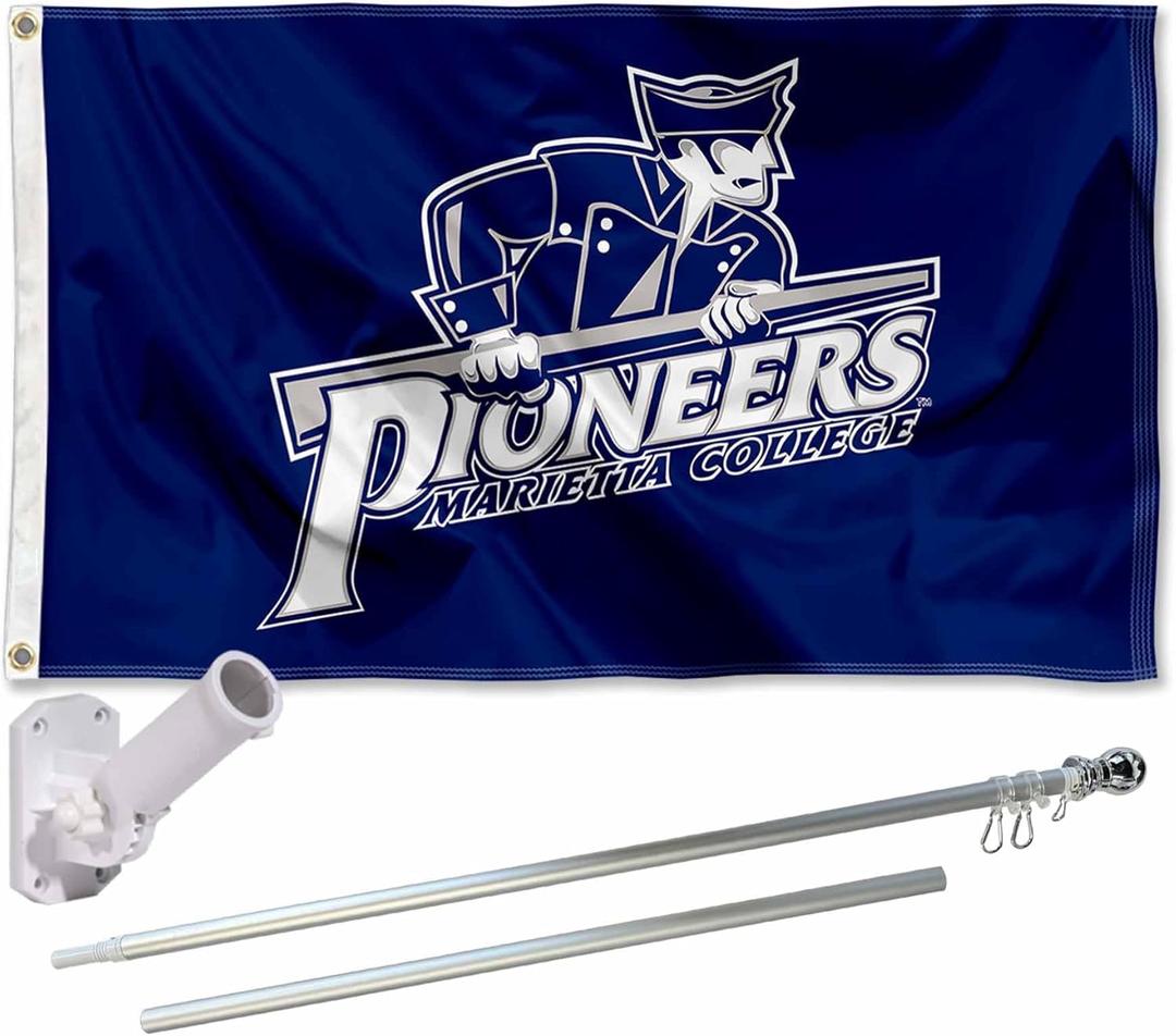 Marietta College Pioneers Flag with Pole and Bracket Holder University Set