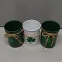 Remerry 3 Pcs St. Patrick's Day Vase Centerpiece, 3.1x4.3 Inches St. Patrick's Day Vase Bow Flower Bucket Shamrock Floral Picks Green Metal Bucket Decor for Table, Galvanized Buckets