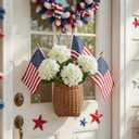 Riceshoot 4th of July Decoration Patriotic Door Hanger Basket Wreath for Front Door Woven Basket 250th Anniversary Hanging Sign with Artificial Hydrangea American Flag for Independence Day Table Decor