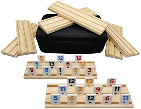 Rummy Cube 8 Player Edition with 8 Wooden Racks, Rummy Cube Game with Case 8 Players with Portable Case 214 Tiles Rummy Cube Travel Game Set for Family Adults Kids