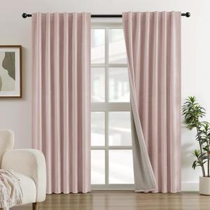 HOMEIDEAS Full Chenille Blackout Curtains for Bedroom Blush Pink Curtains 84 Inch Length 2 Panels for Living Room Thermal Insulated Black Out Grommet Window Drapes, W52 x L84
