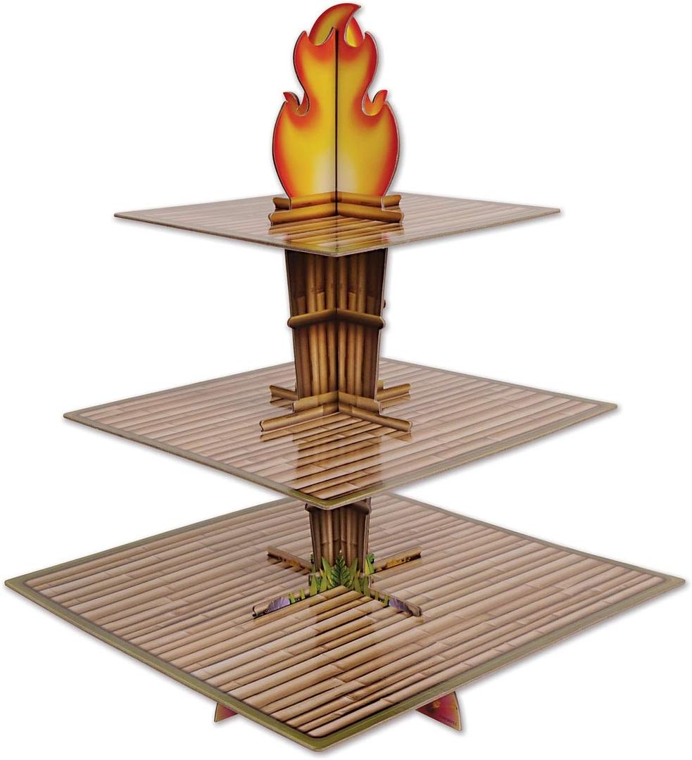Beistle Tiki Torch Cupcake Stand Cake Holder Display, 15.25" x 11.25", Brown/Tan/Orange/Yellow