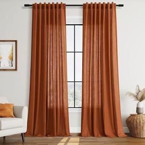 Nanspring Rust Linen Curtains 96 Inches Long for Living Room Light Filtering Semi Sheer Curtain Back Tab Rod Pocket Vintage Rustic Luxury Home Decor Drapes for Bedroom Office 52x96, 2 Panels
