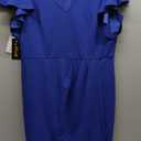 IHOT Women's V Neck Ruffle Sleeve Bodycon Sheath Wrap Ruched Casual Cocktail Party Work Dresses (Large, Royal Blue)